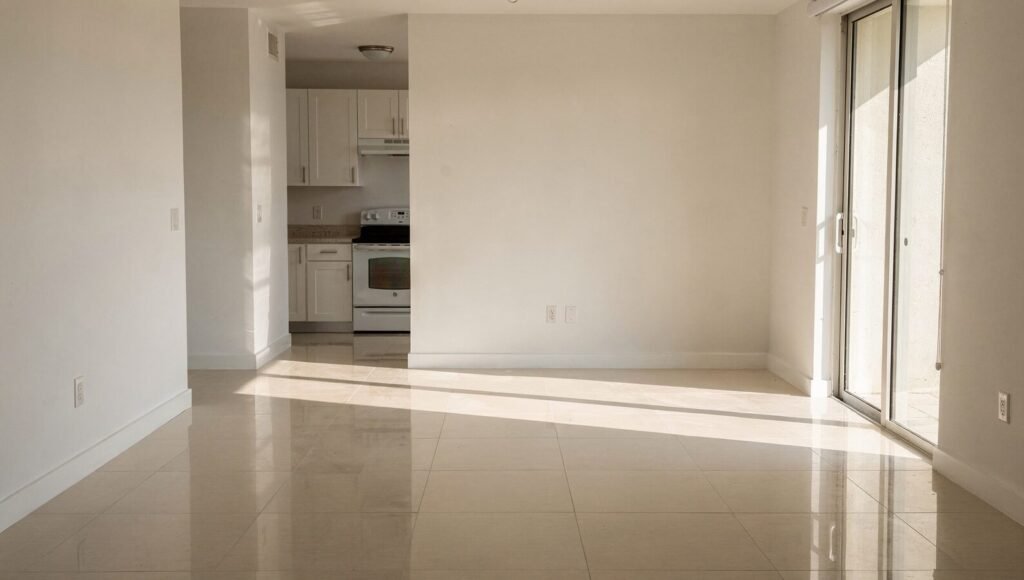 Clean, empty South Florida rental interior with natural light, prepared to a rent-ready condition standard between tenants